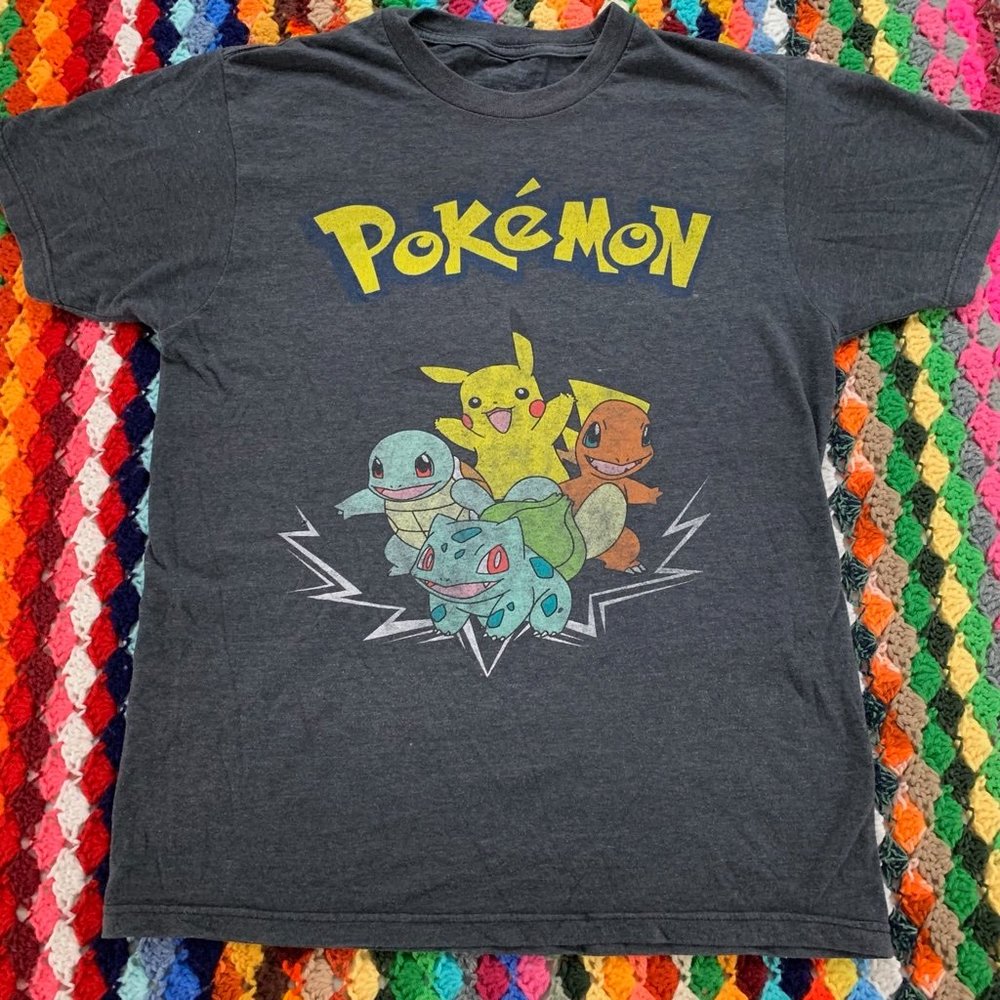 2010s Pokemon Gen 1 Starters DIstressed Graphic Soft Heathered Graphic T… - Picture 7 of 12